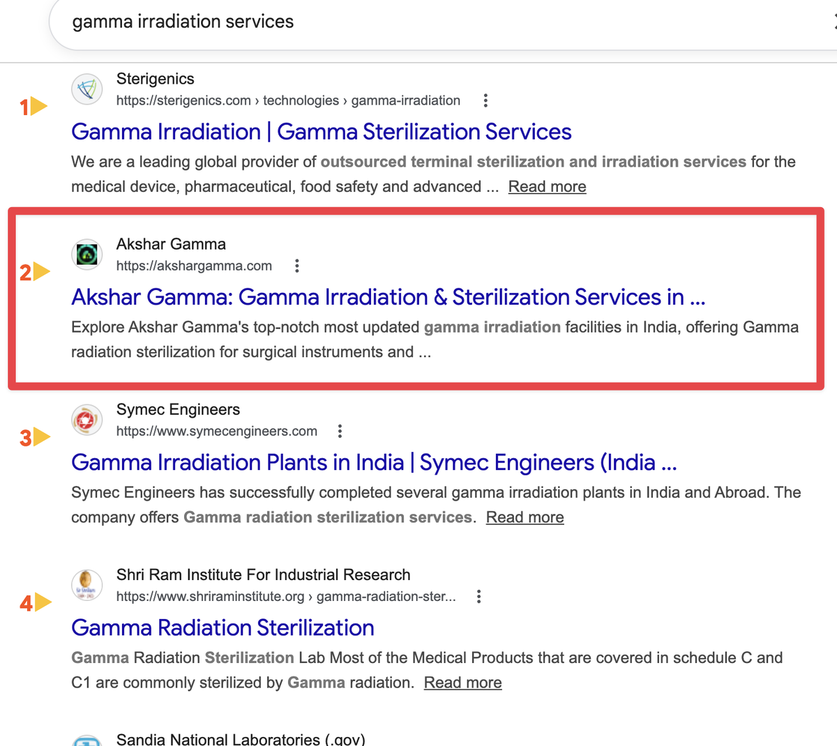 Akshar Gamma ranking #2 on Google for gamma irradiation services